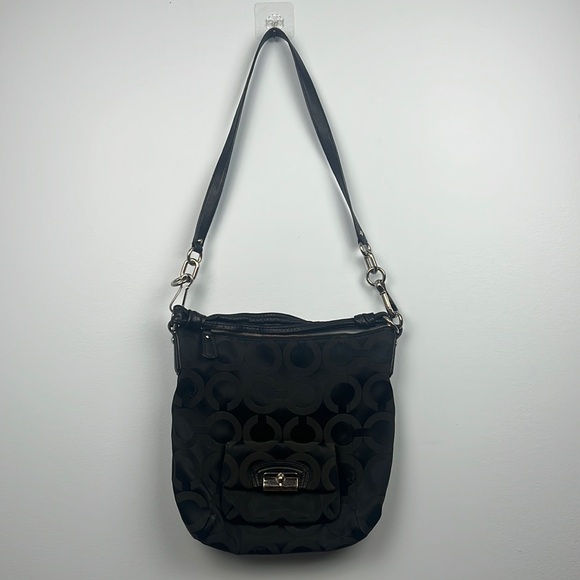 Coach Kristin OP Art Sateen hobo black shoulder purse - Picture 1 of 16